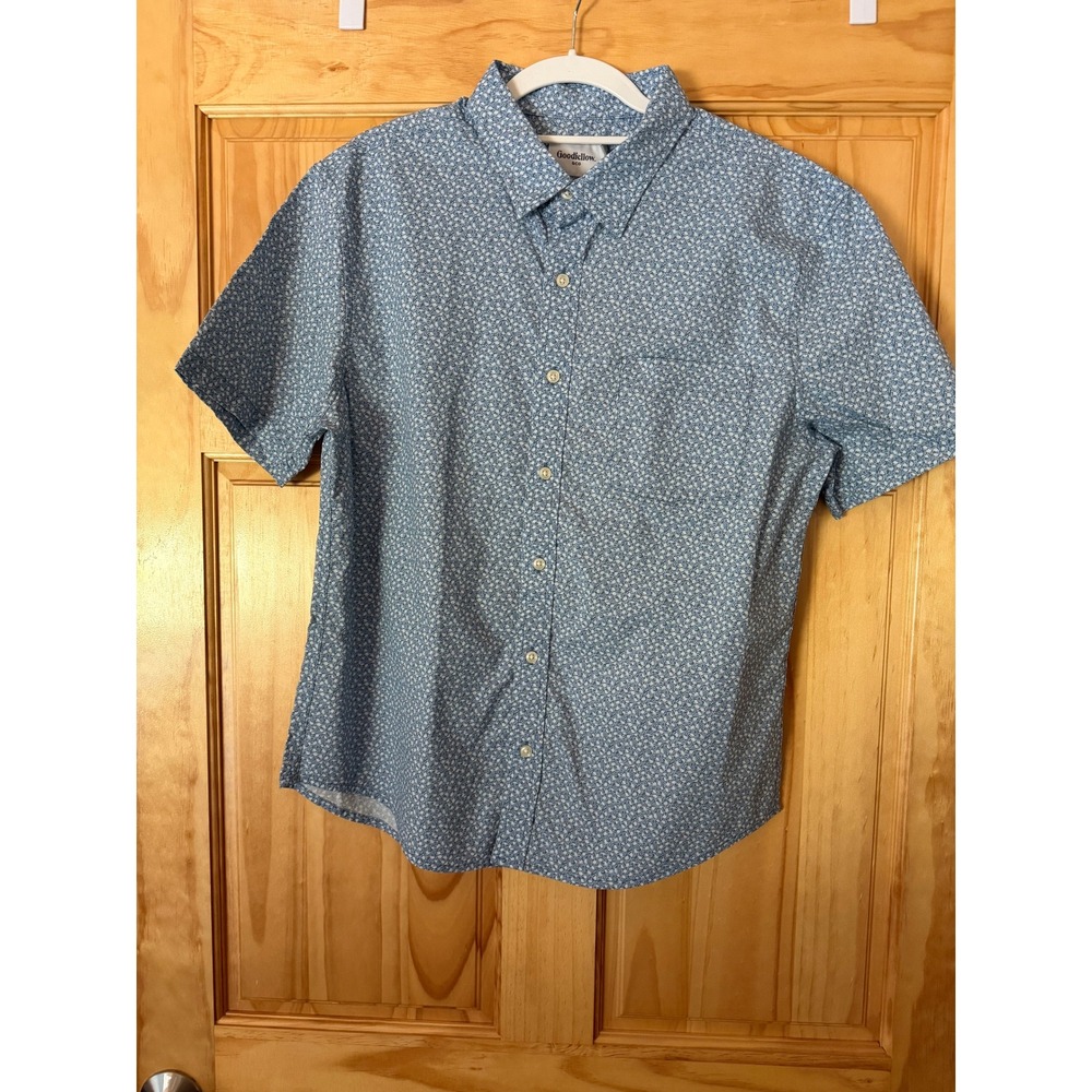 Goodfellow & Co Boys Large Blue Floral Button Down Shirt Micro Print